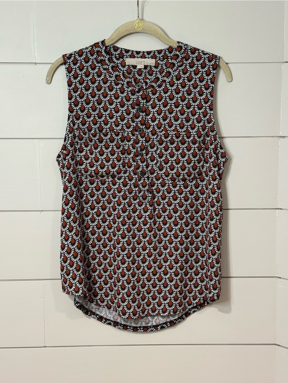 NEW LOFT Sleeveless Patterned Shell Top - Black & Rust Size MP
